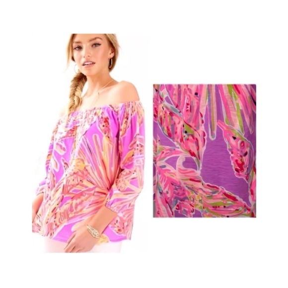 Lilly Pulitzer Tops - Lilly Pulitzer Enna Knit Off Shoulder Top Amethyst Sunseekers (131)